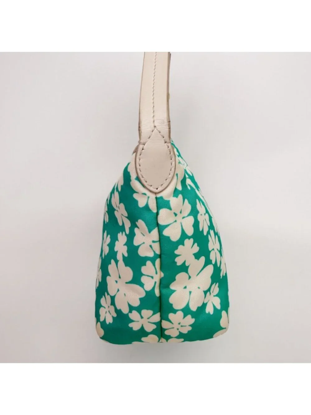 Miu Miu Flower Print Re-Nylon Mini Hobo Handbag Leather Green White Gold Vintage